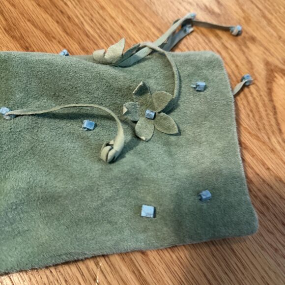 Victor Costa Sz 1X Suede Leather Green Coat Jacket Turquoise Stones FRINGE - Picture 9 of 10